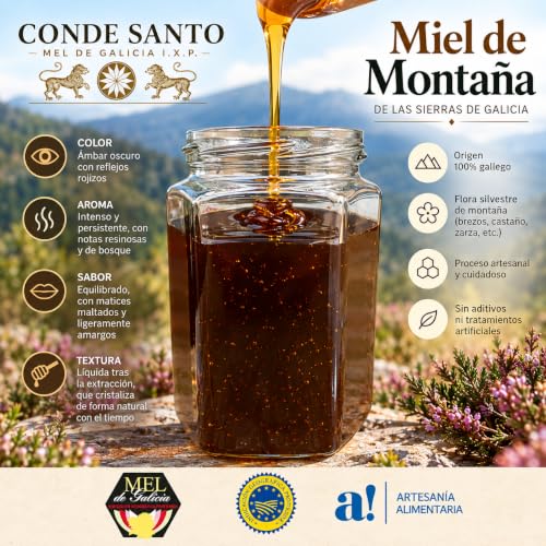 Miniatura 4 de Miel Cruda De Montaña De Galicia Igp 1 Kg 100 Natural Sin Filtrar Ni Pasteurizar Miel Artesanal Directa Del Apicultor Conde Santo