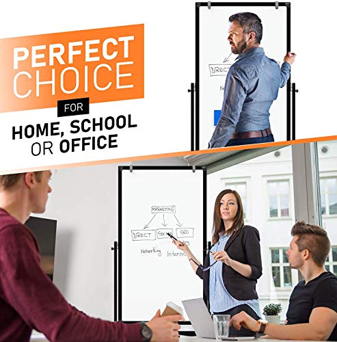 Mobile Whiteboard - 48x24 Large Adjustable Height 360° Reversible Double Sided Dry Erase Board - Magnetic White Board on Wheels - Portable Rolling Easel with Stand, Flip Chart Holders | Black - Thumbnail 7