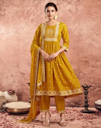 Image of SIRIL Women's Rayon Viscose Printed Kurta Pant with Dupatta Set