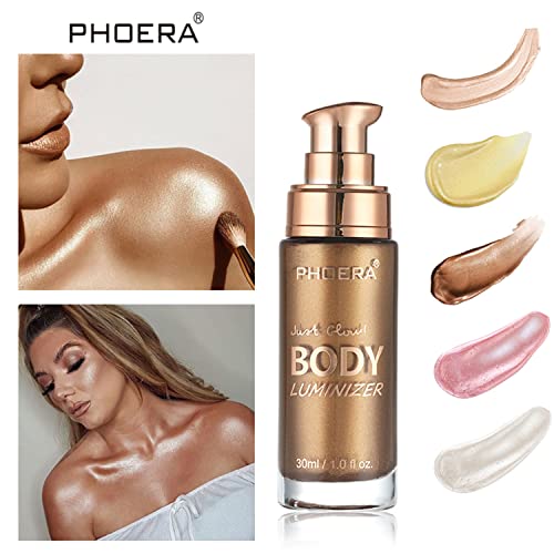 Phoera Body Shimmer Luminizer, Waterproof Moisturizing And Glow For Face & Body, Radiance All In One Makeup, Face Body Glow Illuminator, Body Highlighter 1Fl.oz. (101 Rose Gold) #TOP3