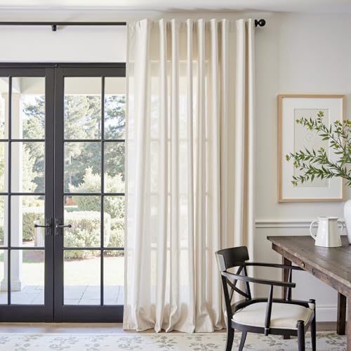 Image of jinchan Linen Curtains Light Filtering Back Tab 84x90 Inch 1 Panel Beige