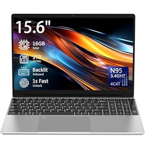 Computadora portátil de 15.6 pulgadas, procesador N95 de 4 núcleos, pantalla FHD, teclado retroiluminado, huella digital, cámara web, Bluetooth, WiFi, Win 11 Pro, 10 TB actualizable, T152A, 16