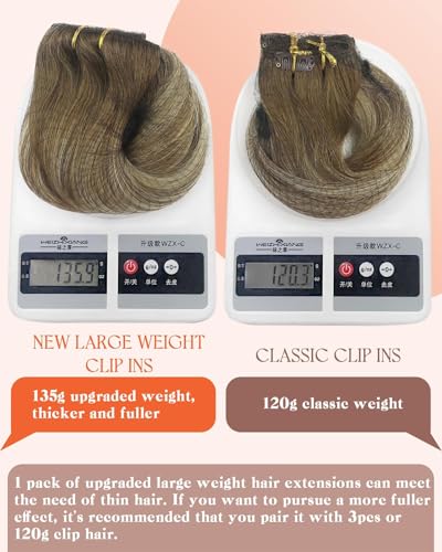 Image of Sunny Hair Clip in Hair Extensions Real Human Hair Light Brown Ombre 135g | 16 Inch Human Hair Clip in Extensions Brown Ombre Platinum Blonde Balayage, Short Hair Full Head Boost Volume for Birthday