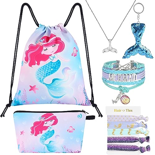 WAWSAM 10 Piezas Mochilas con Cordón de Sirena - Regalos de Bambini Sirenas para Niñas Bolsa...