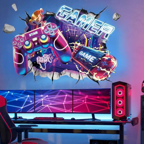 SHUCHING Grands Stickers Muraux Gaming 3D, Autocollant Mural Gamer Jeux Video, Decoration Murale pour Chambre Garçon Salon Salle de Jeux