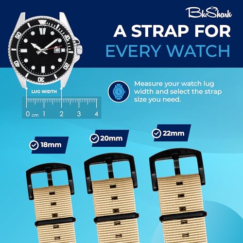 Image of BluShark - Original Collection Military-Style Waterproof Watch Strap, Fits All Timepiece Brands, Durable Nylon Wristwatch Accessories with Stainless Steel Buckle - 18mm, 20mm, 22mm & 24mm Watch Bands