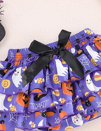 My First Halloween Outfits Baby Girl Newborn Skull Print Romper Dots Shorts with Leg Warmer Clothes Sets4