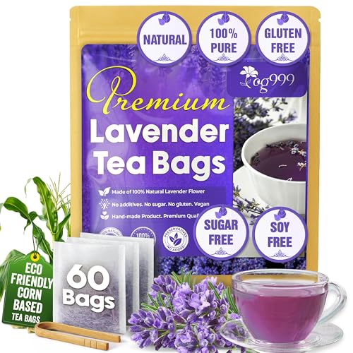 Image of TOG999, Premium 60 Lavender Flower Tea Bags, 100% Natural & Pure. Loose Flower Lavender Herbal Tea. No Sugar, No Caffeine, No Gluten, Vegan.