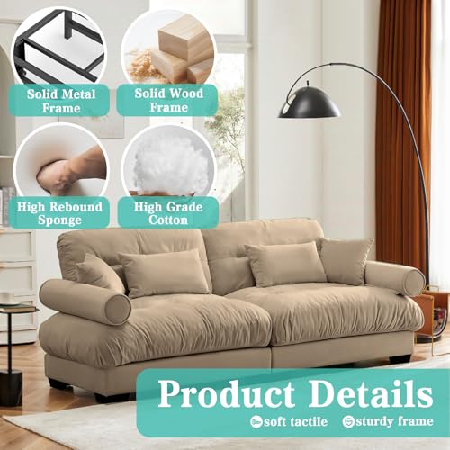 Image of SoarFlash Living Room Velvet Sofa, Loveseat Sofa for Apartment, Storage Sofa with Solid Wood Frame (93.7inch, Brown)