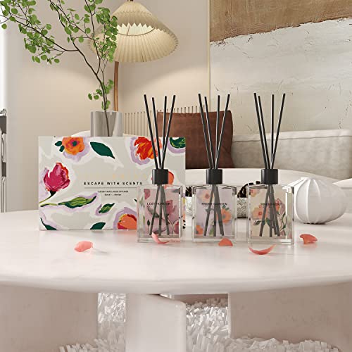 Cocorrína Reed Diffuser Sets Of 3, White Tea / Wild Rose / Jasmine In White Musk, 3 X 1.5 Oz. Oil Diffuser With 15 Sticks, Birthday Gifts For Women Home Fragrance For Bedroom, Bathroom Stress Relief #TOP2