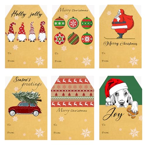 KZCUVNV Christmas Gift Tags Self-Adhesive,Gift Tags for Christmas Presents, Kraft Tag Sticker for Boxes, Envelope, Bags, Holiday Decoration 120 PCS