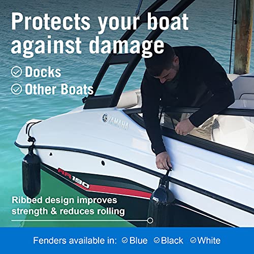 Image of Boat Fenders for Docking, 23 inch x 6.5 inch Inflatable Black Boat Bumpers | Pump and Lines, Dock Bumpers for Pontoon Boats, Better Boat