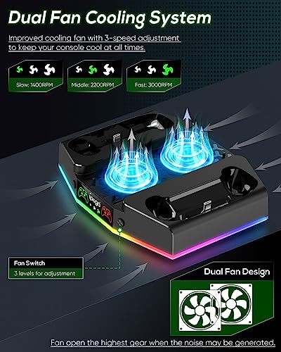 Image of Cooling Stand & Charging Station for Xbox Series S with RGB Light Strip,Dual Charger of Controllers and Cooler Fan for XSS Console Accessories with 2*1400mAH Rechargeable Battery Pack,1*Headphone Hook