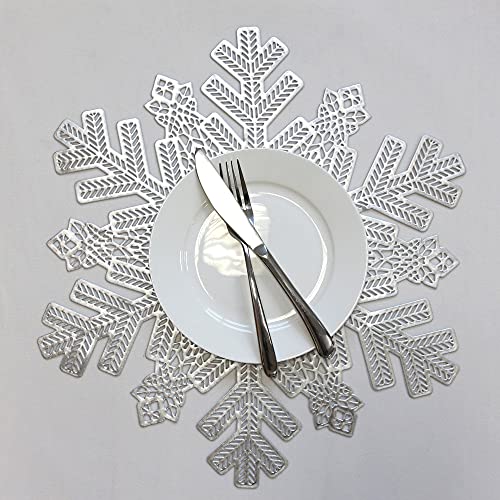 Wintop Group 15"×17" Vinyl Metallic Placemats Hollow Out Design, Set Of 6, Snowflake Silver #TOP2