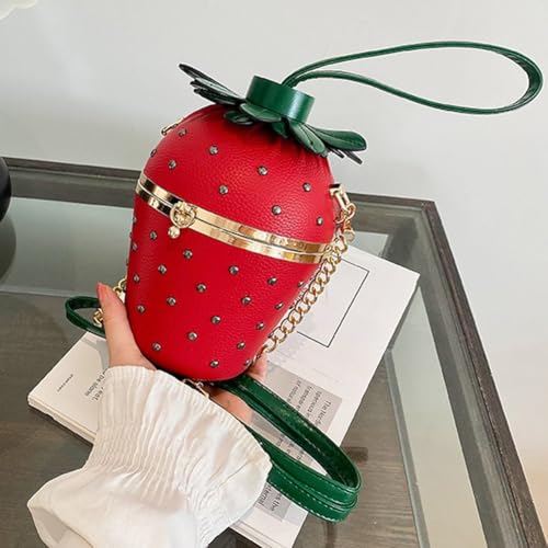 Cute Pu Leather Bag Purses Designer Shoulder Bags Strawberry Shape Bucket Bag Fashion Shiny Handbags with Detachable Chain4