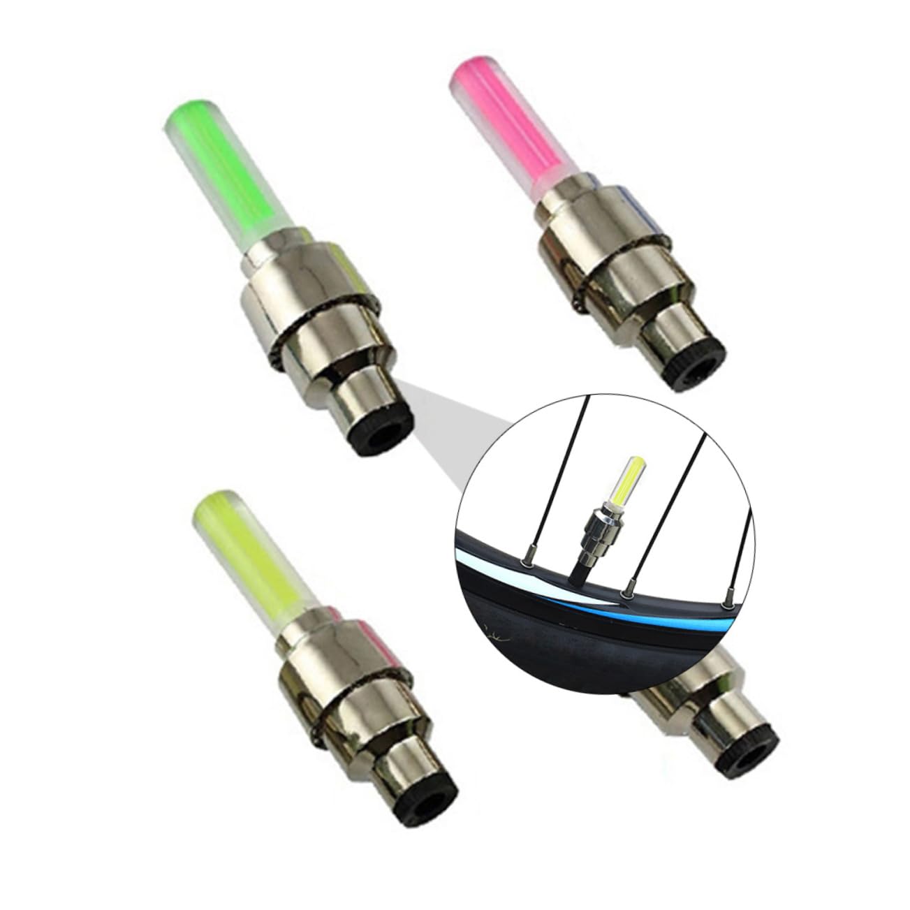 HEMOTON 4Pcs LED Wheel Light Colorful Valve Stem Cap Lamps for Bikes Motorcycles and Trucks Easy to Install Nighttime for Casual Professional Riders