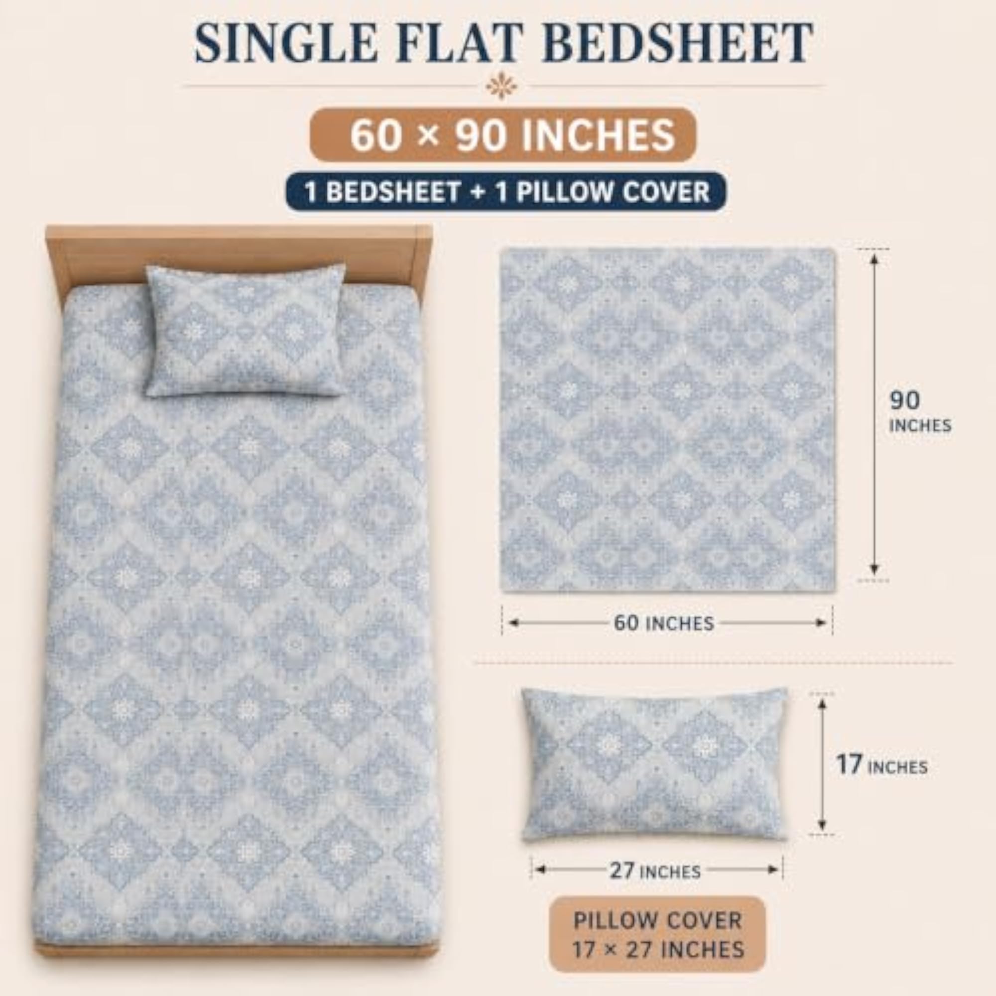 240 TC Premium Single Bed Bedsheet, Soft Floral Printed