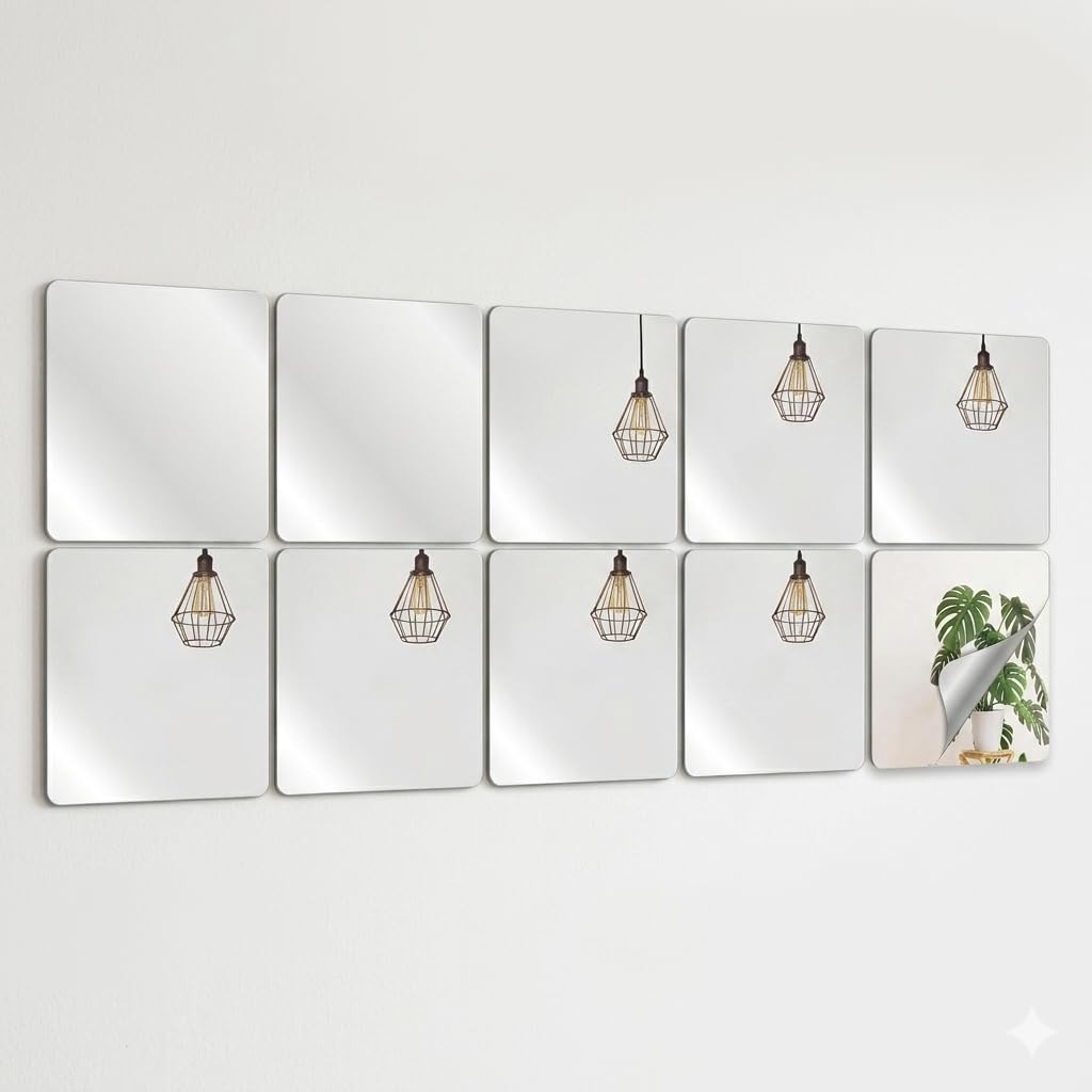 Unbreakable Mirror Tiles, size 15x15 cm Self Adhesive, pack of 10 Toddler Acrylic Mirrors for Classroom Decoration, Peel and Stick on Small Mirrors for Wall Decor, Shatterproof thikness (1mm)-picture-23