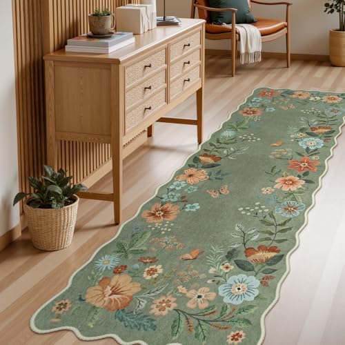 Lahome Floral Washable Runner Rug, 2'6''x8' Soft Hallway Runner R...