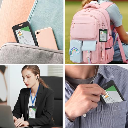 Image of Badge Holder with Retractable Round Reel Clips for ID Card Name Key Chain Office Worker Doctor Nurse Teacher Student Women Men