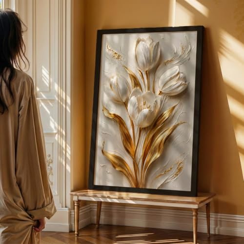 Image of NoWorries Floral Botanical Wall Painting with Frame | Premium Textured Flower & Leaf Artwork, Pastel Nature Wall Decor Framed for Living Room Bedroom Office and Home Decoration (Art-19,17x25inch)