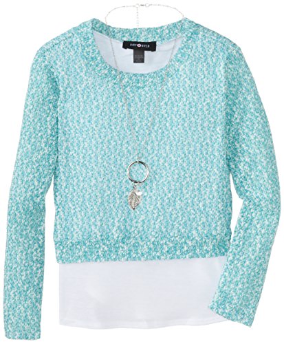 Amy Byer Girl's 7-16 Sweater with Shirt Hem and Necklace
