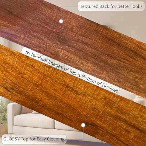 Image of DIY Floating Wall Shelves for Living Room Wall Mounted, Kitchen, Bathroom accsessories & Kidsroom | Wooden & White Shelf for Home Office Books, Plants - Golden Frame