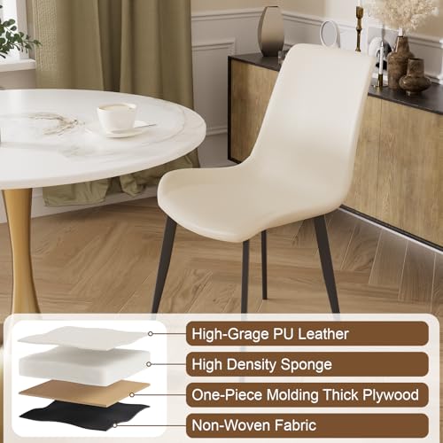 Image of Modern Dining Chairs Set of 8, PU Leather Dining Room Chairs, Upholstered Kitchen Chairs with Ergonomic Backrest & Sturdy Metal Legs, Perfect for Dining Room, Living Room, White