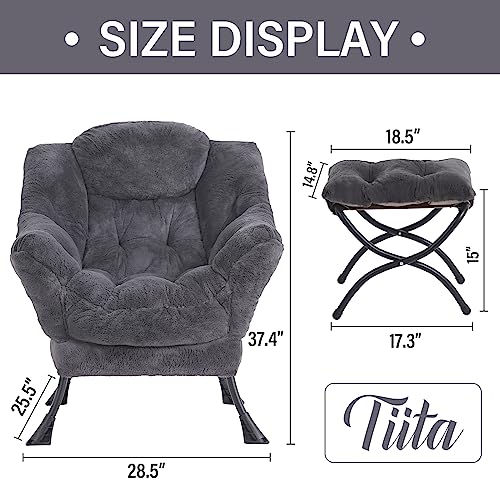 Image of Tiita Modern Large Accent Lounge Chair with Ottoman, Comfortable Leisure Sofa Armchair with Footrest, Reading Chair for Bedroom, Living Room, Dorm Rooms, Garden and Courtyard