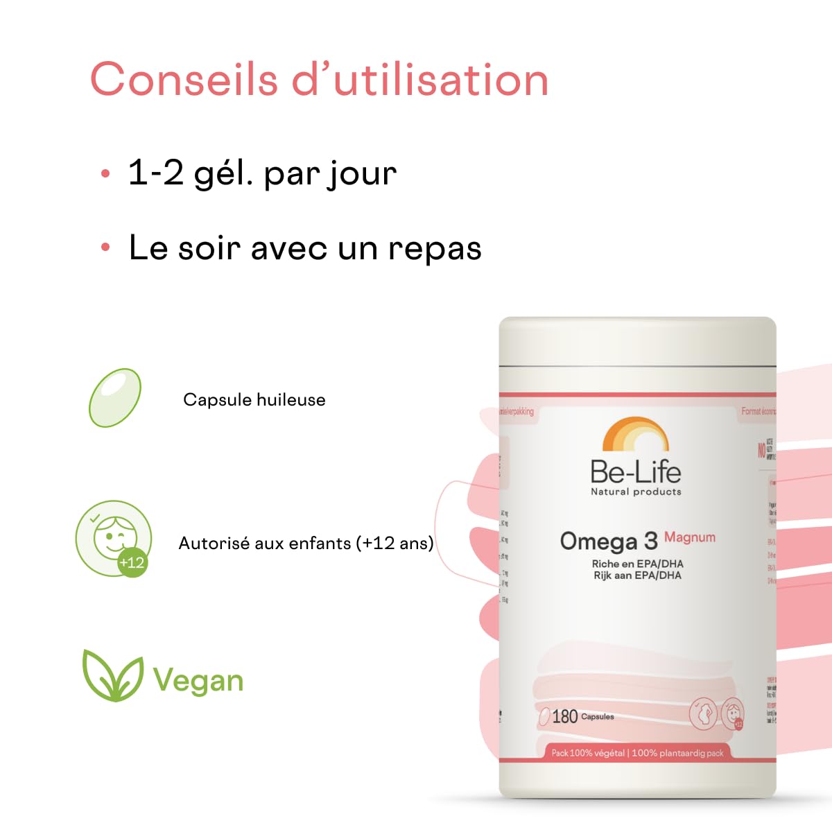 BE-LIFE | Omega 3 Magnum | EPA & DHA Hautement Dosés | Santé Cardiaque, Cerveau & Vision | Oméga-3 Triglycérides | Huile de Poisson Durable | 180 comprimés