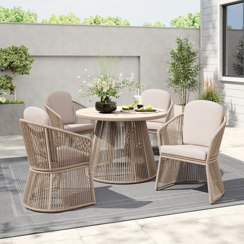 SUNSITT Patio Chairs Set of 4, Woven Wicker Outdoor Dining Chair w/Weather-Resistant Cushions, Modern Bistro Chairs Set of 4 w/Curved Armrest Beige for Garden Balcony Backyard