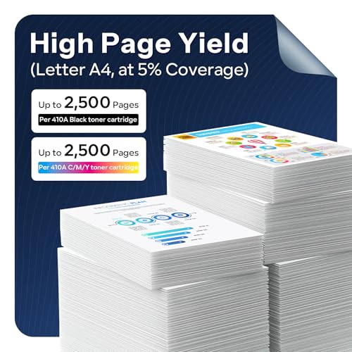 Image of 410A Toner Cartridges 4 Pack Replacement for HP 410A CF410A CF411A CF412A CF413A Color Pro MFP M477fdn M477fdw M477fnw; M452dn Printer (Black /Cyan /Magenta /Yellow)