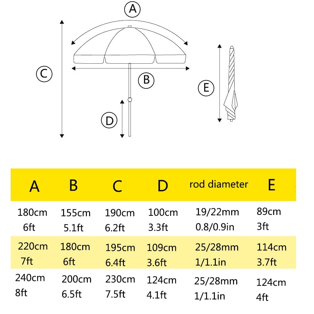 Generico Ombrellone da Terrazzo, 180/220/240cm Ombrellone da Tavolo Portatile per Esterni, Regolabile in Altezza Ombrellone da Giardino per Prato, Piscina(Beige,240cm/8ft)