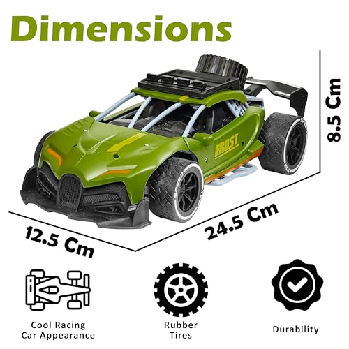 Image of VGRASSP Rechargeable Racing Car Toy for Kids with 2.4 GHz Long Range Remote Control - 1:16 Scale Joystick RC Sports Vehicle (Dark Green)