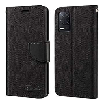 Shantime Capa para Oppo Realme 9 5G Índia, capa carteira de couro Oxford com capa traseira de TPU macio capa magnética flip para Oppo Realme 9 5G Índia (16,5 cm) preta