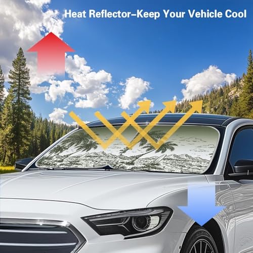 Image of Palm Trees Windshield Sun Shade Sun Shield for Front Window Blocks UV Rays, Foldable Sunshade Car Front Window Sun Shades Universal Fit Most Cars Women Men, 2pcs