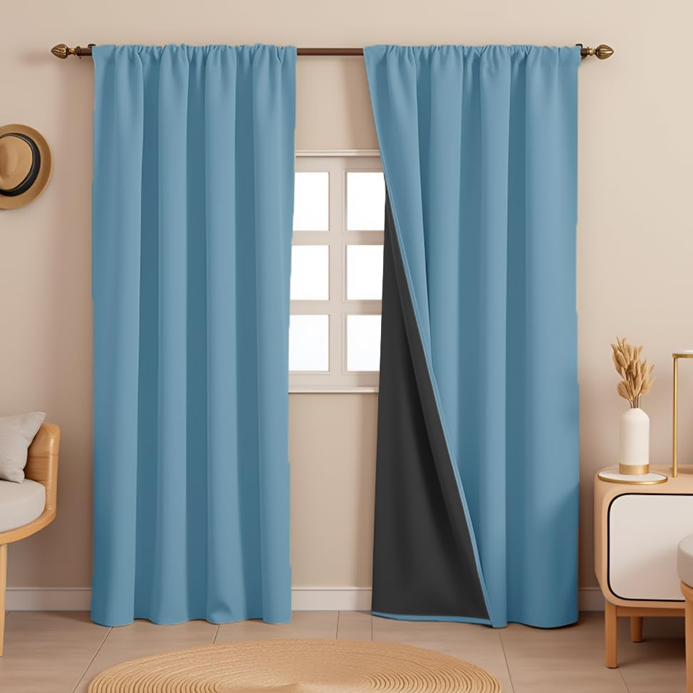 Image of HOMEMONDE Blackout Curtains Customize Size - Polyester 90% Light Blocking Curtains with Rod Pocket Style, Energy Efficient Panels Single Pcs - (Solid Sky Blue)