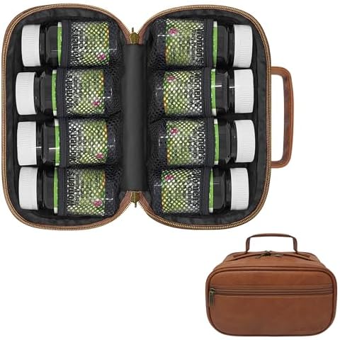 StarPlus2 Small Pill Bottle Organizer for Travel, Medicine Bag, Carrier for Prescription Medications - Brown PU Leather Cover