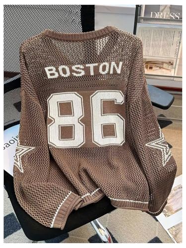 Floerns Women's Oversize Number Sweater Casual Hollow Out V Neck Street Pullover Top2