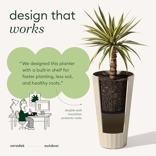 Image of Veradek Column Series Tall Planter - Tapered Outdoor Planter with Shelf