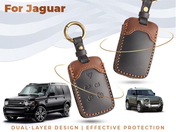 Image of Keyzone Dual Leather Key Cover for Range Rover: Sport, Evoque, Velar, Discovery, Defender (2018, 2019, 2020, 2021) 5 Button Smart Key (Black-Brown)
