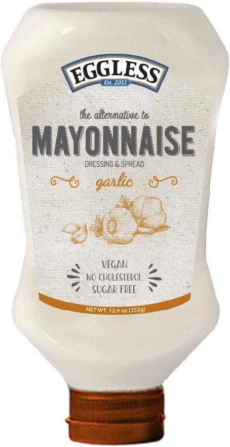 Eggless Mayonnaise - Egg Free Mayo with No Cholesterol - 12.4 oz - Sugar-Free, Vegan Mayo - Bio Mayonnaise with No Eggs - Garlic - Pack of 3