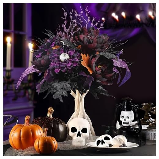 29+ Enchanting Dark Fall Wedding Ideas You’ll Love 4 Alupssuc 2 Bundles 22 Heads Large Artificial Halloween Flowers, Fake Flower Arrangement with Spider&Eyeball Decoration, Faux Floral Bouquet for Home Party Decor in Table Centerpieces, Purple&Black