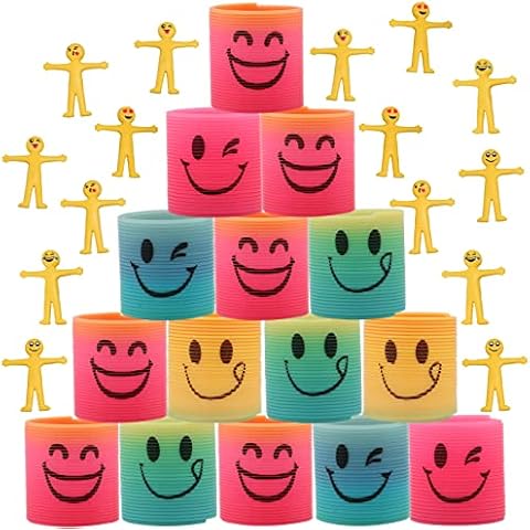 ZYNERY Smiley Slinky,15 Pcs Mini Slinky Rainbow Slinky+15 Pcs Stretchy Men Party Bag Fillers for Kids Cover