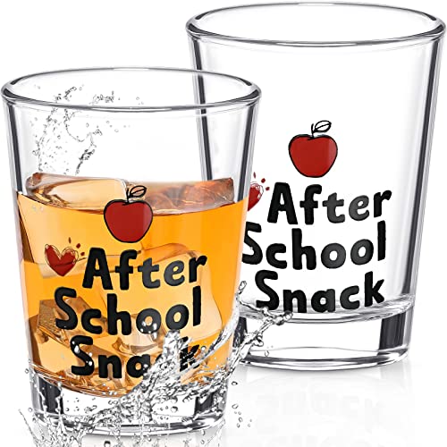 CHENGU 2 Pcs After School 2 oz Shot Glasses Funny Teacher Appreciation Gifts Small Cute Wine Glass for Women Elementary High School Teacher Professor Graduation Gifts