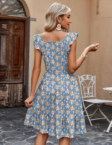 Image of Zeagoo Womens Summer Dress Casual Ruffle Tiered Floral Square Neck Sundresses Beach Boho Mini A-line Dress 2026 with Pockets