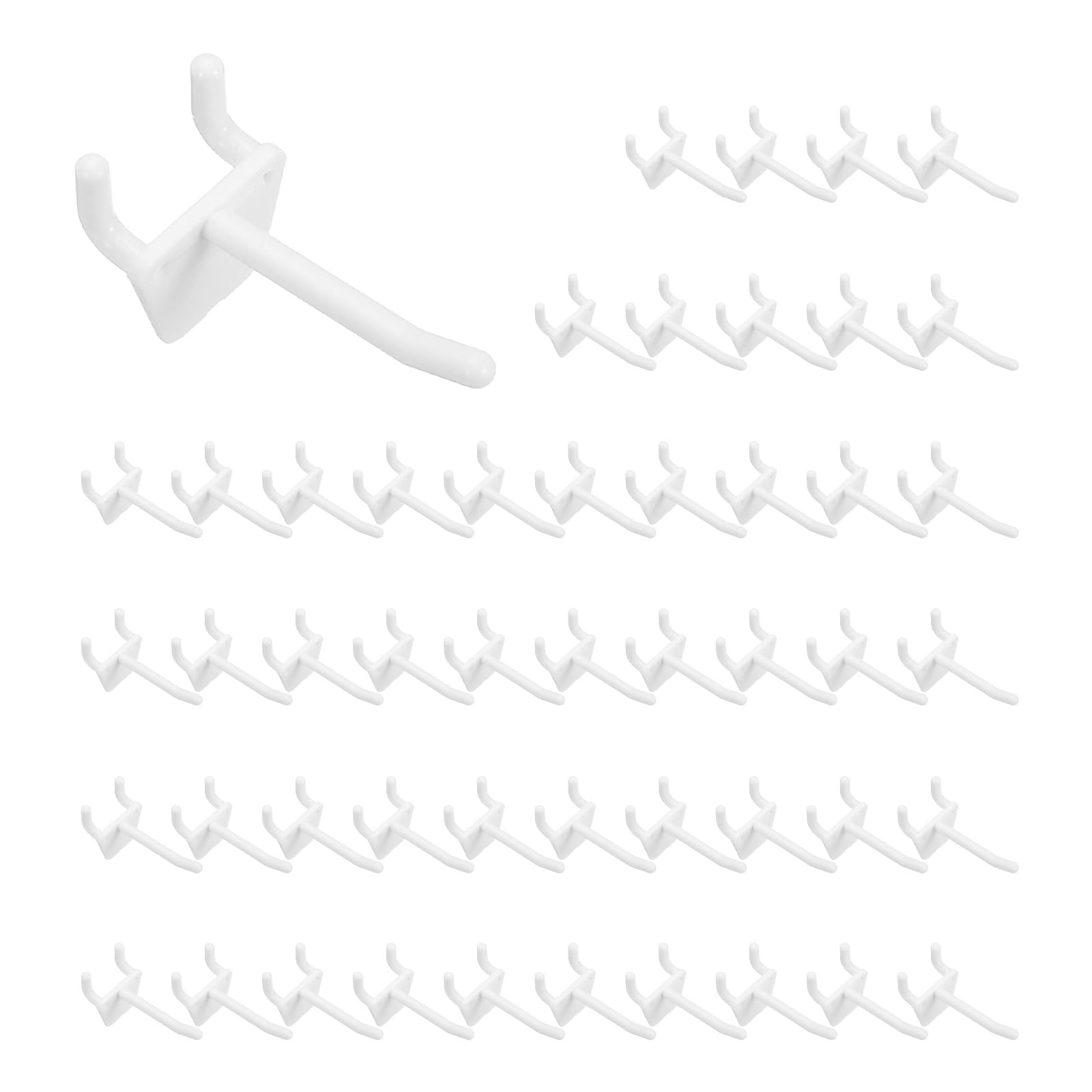 sourcing map 50 Pcs Pegboard Hooks, 2 Inch Durable Plastic Pegboard Display Hooks Peg Board Organizer Accessories for Garage Craft Organization Wall Shop Gridwall Jewelry, White