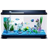 LED Aquarium Fish Tank Kit,(Light + Filter + Green Plants + Blue Sand + Pineapple Houses + Shells) Black, 4.5 Gallon (Now)