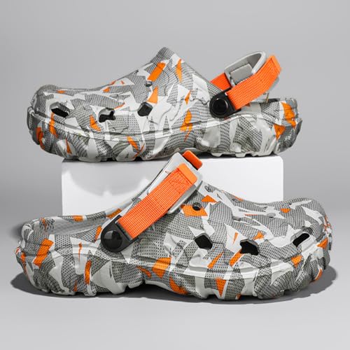 Image of ihinzry Men's Garden Clogs Graphic Mules Clog Slip On Beach Sandals for Men Outdoor Slippers with Adjustable Strap