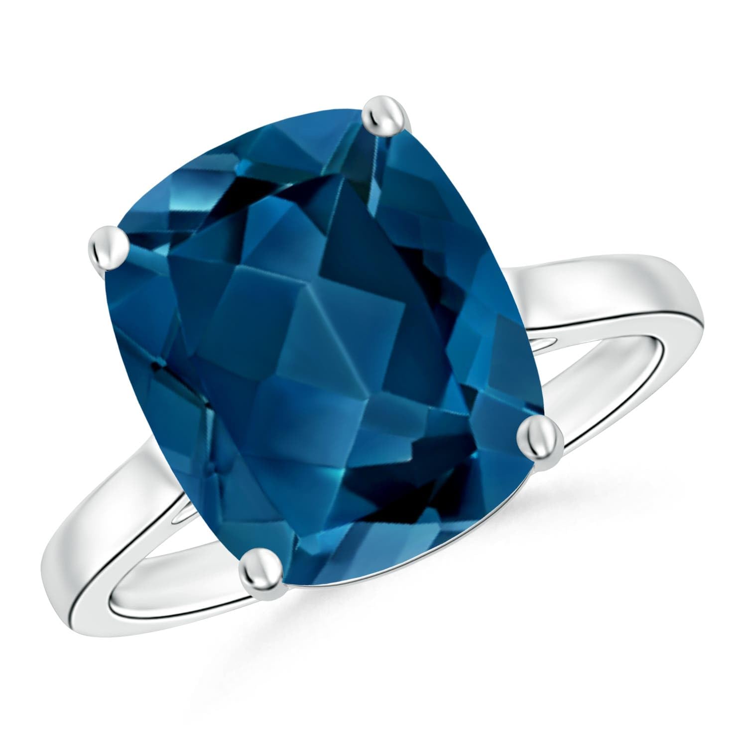 Angara Natural London Blue Topaz Ring for Women | Cushion Rectangular-Cut Blue Topaz Diamond Solitaire Ring in 14K Solid Gold/Sterling Silver/Platinum